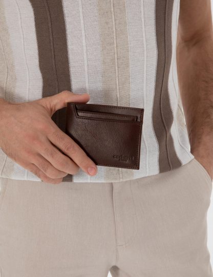 کیف پول و کارت مردانه قهوه ای کاشارل
