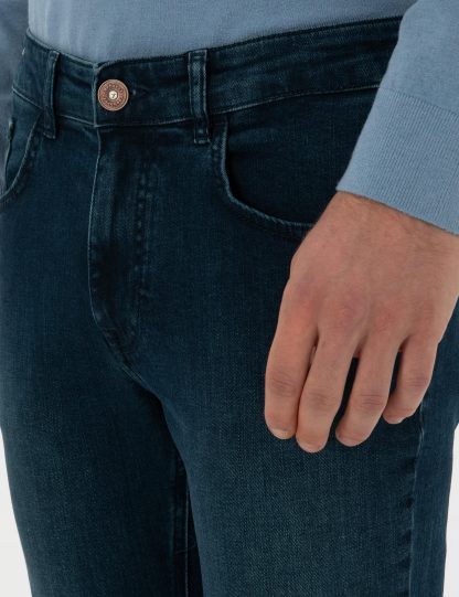 شلوار جین اسلیم فیت مردانه آبی نفتی کاشارل