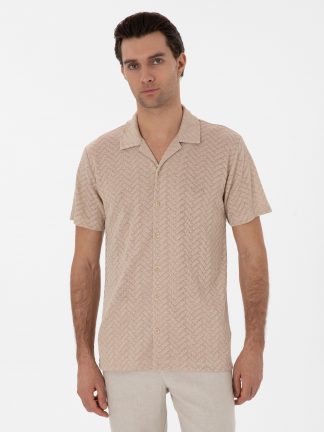 پیراهن آستین کوتاه مردانه بژ کاشارل