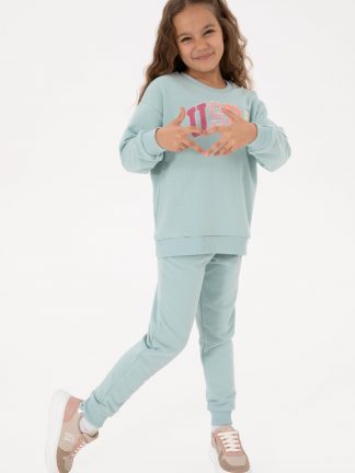 لباس راحتی دخترانه آبی فیروزه ای یو اس پولو