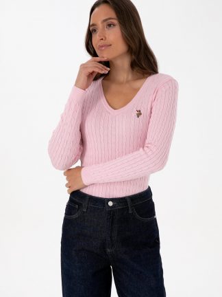 پلیور زنانه صورتی روشن یو اس پولو