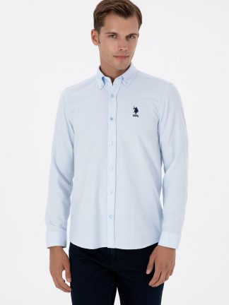 پیراهن آستین بلند مردانه آبی روشن یو اس پولو