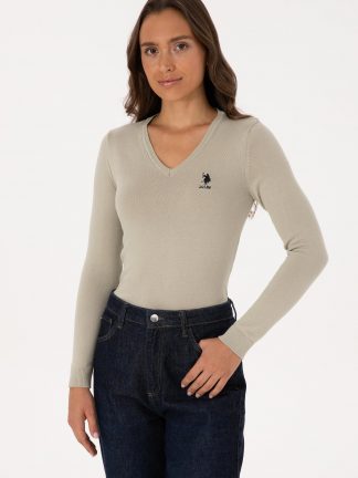 پلیور زنانه خاکی روشن یو اس پولو