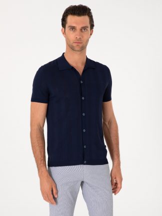 پیراهن آستین کوتاه مردانه سرمه ای کاشارل