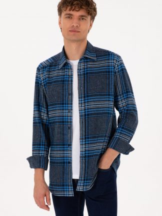 پیراهن آستین بلند مردانه آبی یو اس پولو