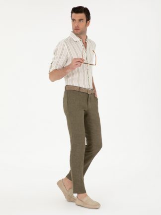 شلوار کتان مردانه خاکی روشن کاشارل