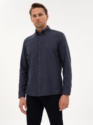 پیراهن آستین بلند مردانه سرمه ای پیرکاردین