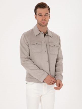 کت چرمی مردانه خاکستری کاشارل