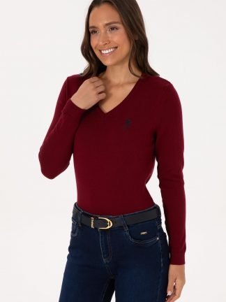 پلیور زنانه زرشکی یو اس پولو