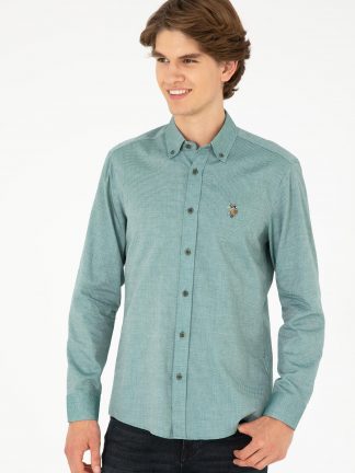 پیراهن آستین بلند مردانه سبز تیره یو اس پولو