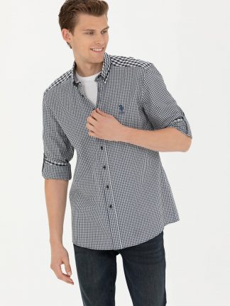 پیراهن آستین بلند مردانه سرمه ای یو اس پولو