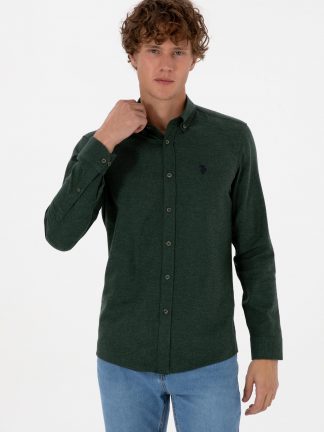 پیراهن آستین بلند مردانه سبز تیره یو اس پولو