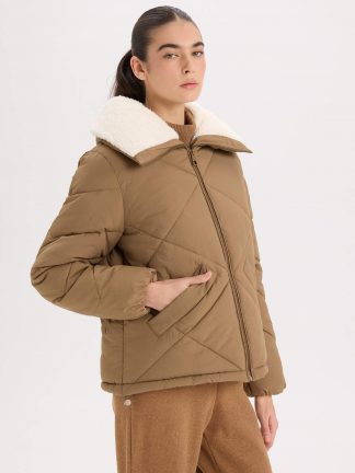 کاپشن زنانه قهوه ای دفکتو