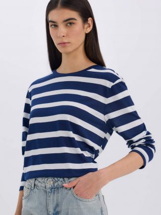 تی‌شرت آستین بلند زنانه سرمه ای دفکتو