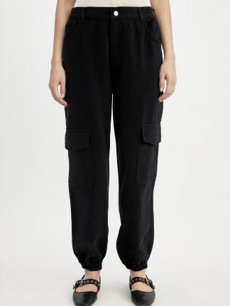 شلوار کارگو زنانه مشکی دفکتو