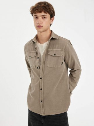 پیراهن آستین بلند مردانه بژ دفکتو