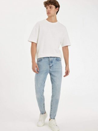 شلوار جین اسلیم فیت مردانه آبی روشن دفکتو