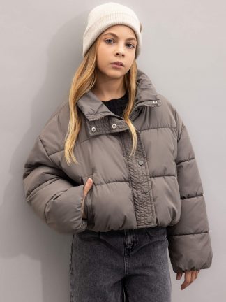 کاپشن دخترانه خاکستری تیره دفکتو