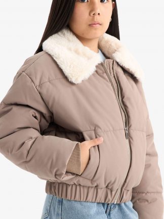 کاپشن دخترانه قهوه ای روشن دفکتو