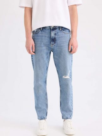 شلوار جین اسلیم فیت مردانه آبی روشن دفکتو