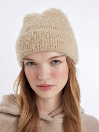 کلاه بافت زنانه قهوه ای دفکتو