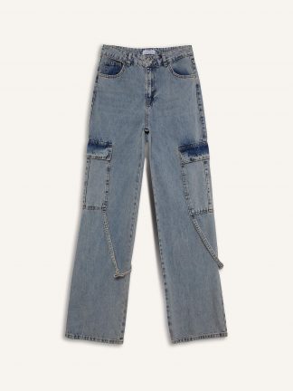 شلوار جین وایدلگ زنانه آبی روشن دفکتو