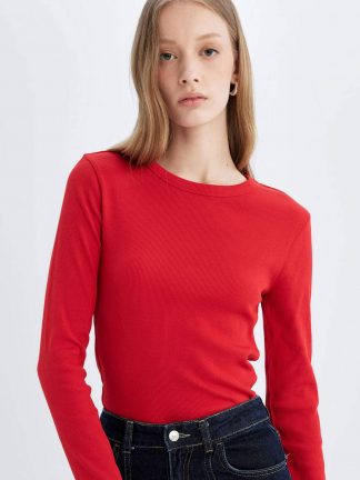 تی‌شرت آستین بلند زنانه قرمز دفکتو