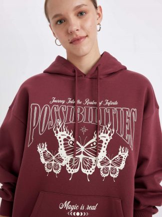 هودی زنانه زرشکی دفکتو