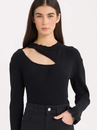 تی‌شرت آستین بلند زنانه مشکی دفکتو