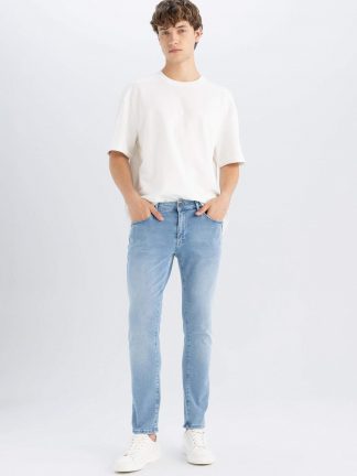 شلوار جین اسلیم فیت مردانه آبی روشن دفکتو