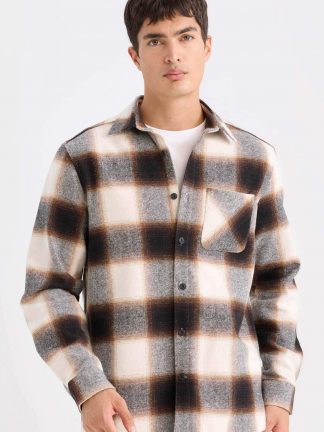 پیراهن مردانه قهوه ای روشن دفکتو