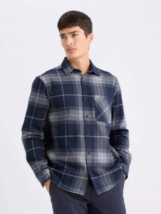 پیراهن آستین بلند مردانه سرمه ای دفکتو