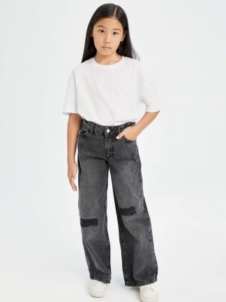 شلوار جین دخترانه خاکستری تیره دفکتو