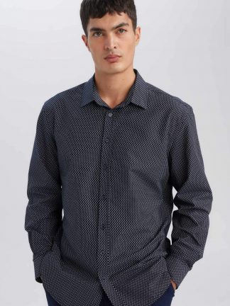 پیراهن آستین بلند مردانه سرمه ای دفکتو