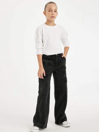 شلوار جین دخترانه خاکستری تیره دفکتو