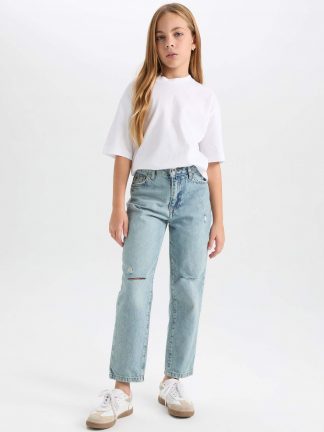 شلوار جین دخترانه نعنایی (فرعی) (مادر:آبی) دفکتو