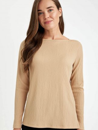 تی‌شرت آستین بلند زنانه بژ دفکتو