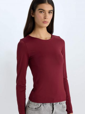 تیشرت آستین بلند زنانه زرشکی دفکتو