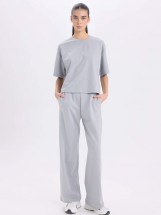 شلوار راحتی زنانه خاکستری روشن دفکتو