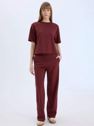 شلوار راحتی زنانه زرشکی دفکتو