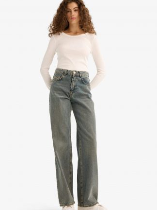 شلوار جین وایدلگ زنانه نعنایی (فرعی) (مادر:آبی) دفکتو