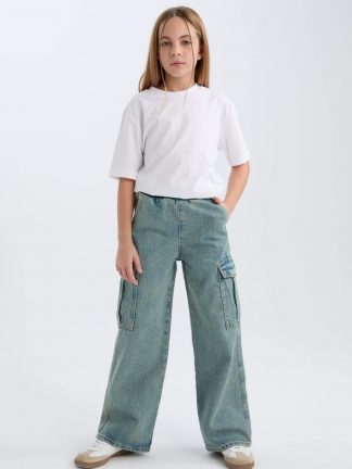 شلوار جین دخترانه آبی روشن دفکتو