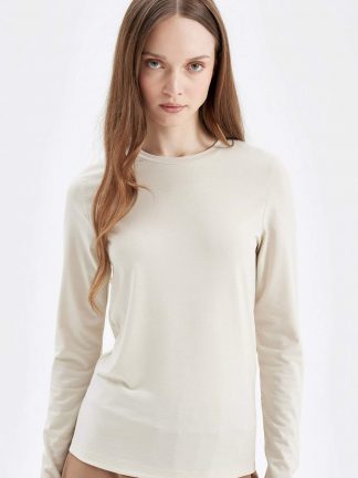 تی‌شرت آستین بلند زنانه بژ دفکتو