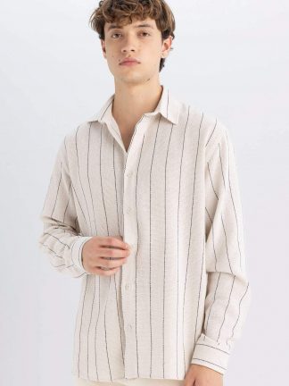 پیراهن آستین بلند مردانه بژ دفکتو