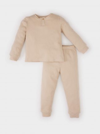 ست لباس نوزاد پسر بژ دفکتو