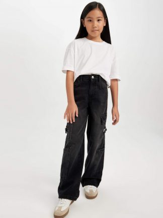 شلوار جین دخترانه خاکستری تیره دفکتو