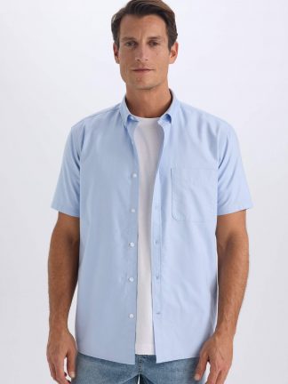پیراهن آستین کوتاه مردانه آبی روشن دفکتو