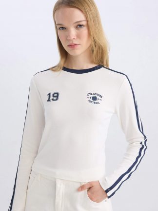 تی‌شرت آستین بلند زنانه سفید دفکتو