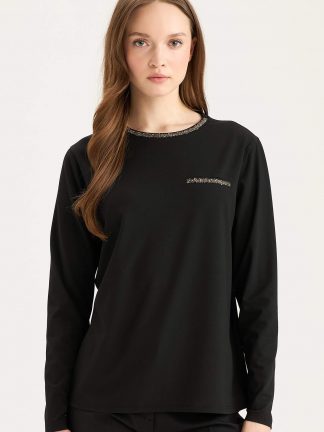 تی‌شرت آستین بلند زنانه مشکی دفکتو