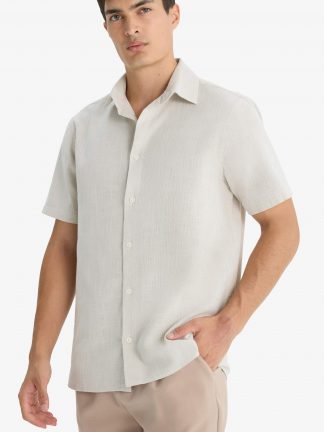 پیراهن آستین کوتاه مردانه بژ دفکتو